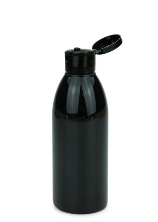 200 ml PET-Flasche schwarz, Ø 50,4 mm, Klappverschluss schwarz