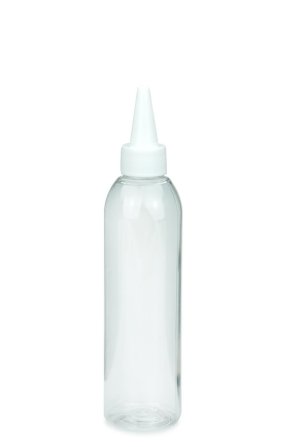 200 ml PET-Dosierflasche transparent, Ø 45,8 mm, Schraubkappe weiß