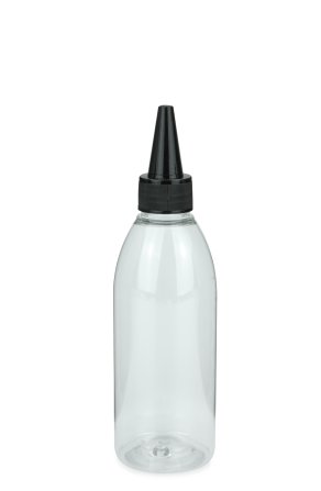 200 ml PET-Dosierflasche transparent, Ø 50,4 mm, Schraubkappe schwarz