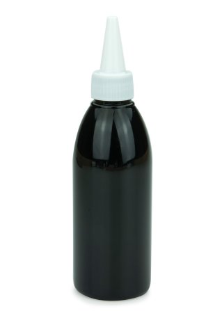 200 ml PET-Dosierflasche schwarz, Ø 50,4 mm, Schraubkappe weiß