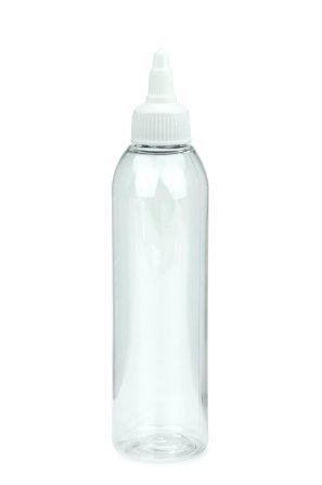 200 ml PET-Dosierflasche transparent, Ø 45,8 mm, On/Off-Verschluss weiß