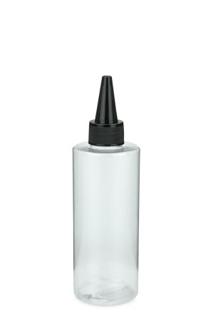 200 ml PETG-Dosierflasche transparent, Ø 50,0 mm, Schraubkappe schwarz