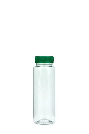 200 ml PET-Weithals-Smoothie-Flasche transparent, Ø 48,0 mm, Verschluss grün