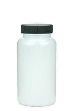 200 ml PET-Packer Schraubdose weiß (45/400) – mit Induktionssiegel, Deckel schwarz, matt geriffelt