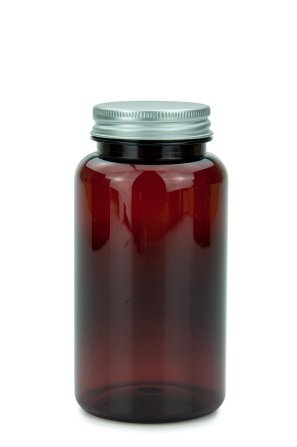 200 ml PET-Packer Schraubdose braun (45/400) – mit Aluminium-Schraubdeckel, glänzend