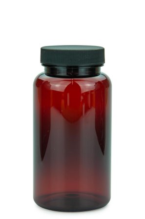 200 ml PET-Packer Schraubdose braun (45/400) – mit Induktionssiegel, Deckel schwarz, matt geriffelt