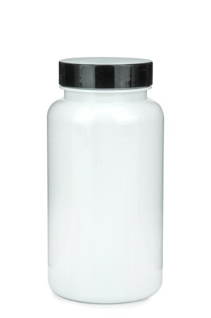 200 ml PET-Packer Schraubdose weiß (45/400) – mit Pressure-Sensitive-Einlage, Deckel schwarz, glänzend
