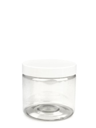 200 ml PET-Cylindrical Zylinderdose klar (70/400) – Deckel weiß, glänzend, Dichtkonus