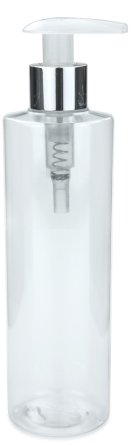 200 ml PETG-Flasche transparent, Ø 50,0 mm, Seifenpumpe natur/Metall
