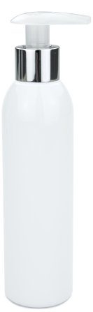 200 ml PET-Flasche weiß, Ø 45,8 mm, Seifenpumpe natur/Metall