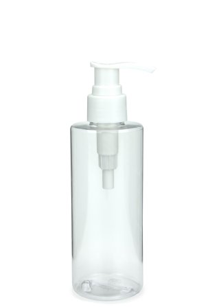 200 ml PETG-Flasche transparent, Ø 50,0 mm, Seifenpumpe weiß
