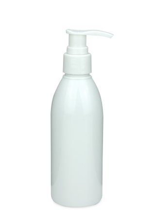200 ml R-PET-Flasche weiß, Ø 50,4 mm, Seifenpumpe weiß