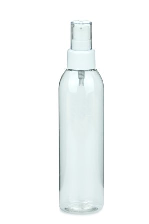 200 ml R-PET-Flasche transparent, Ø 45,8 mm, Lotionpumpe weiß