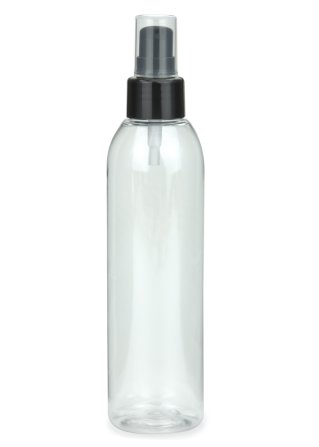 200 ml R-PET-Flasche transparent, Ø 45,8 mm, Lotionpumpe schwarz