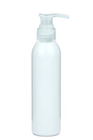 200 ml R-PET-Flasche weiß, Ø 45,8 mm, Seifenpumpe natur