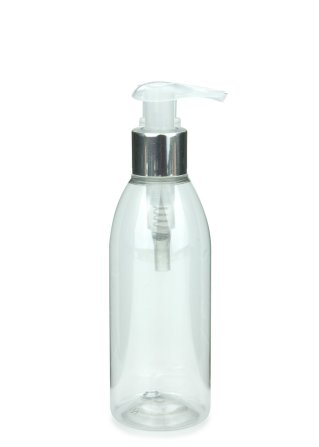 200 ml PET-Flasche transparent, Ø 50,4 mm, Seifenpumpe natur/Metall