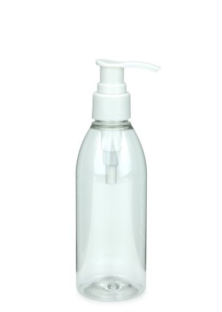 200 ml PET-Flasche transparent, Ø 50,4 mm, Seifenpumpe weiß