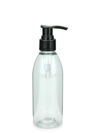 200 ml PET-Flasche transparent, Ø 50,4 mm, Seifenpumpe schwarz
