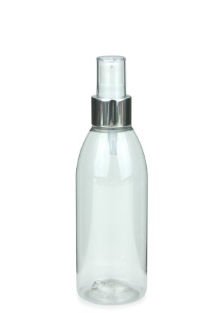 200 ml PET-Flasche transparent, Ø 50,4 mm, Lotionpumpe weiß/Metall