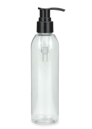 200 ml PET-Flasche transparent, Ø 45,8 mm, Seifenpumpe schwarz