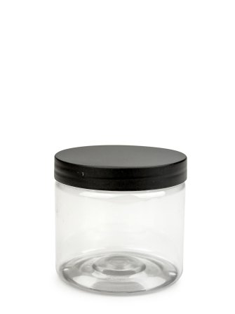 200 ml R-PET-Cylindrical Zylinderdose klar (70/400) – Deckel schwarz, matt, EPE-Einlage