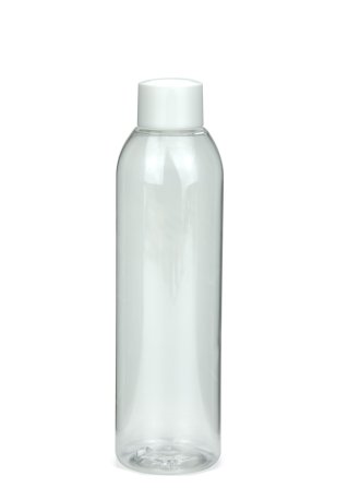 200 ml R-PET-Flasche transparent, Ø 45,8 mm, Schraubverschluss weiß