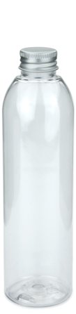 200 ml R-PET-Flasche transparent, Ø 45,8 mm, Alu-Schraubkappe
