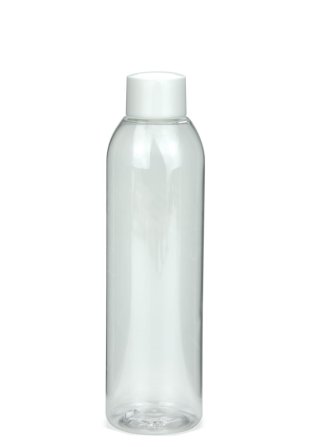 200 ml PET-Flasche transparent, Ø 45,8 mm, Schraubverschluss mit Spritzeinsatz weiß