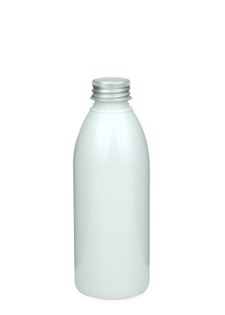 200 ml PET-Flasche weiß, Ø 50,4 mm, Alu-Schraubkappe silber