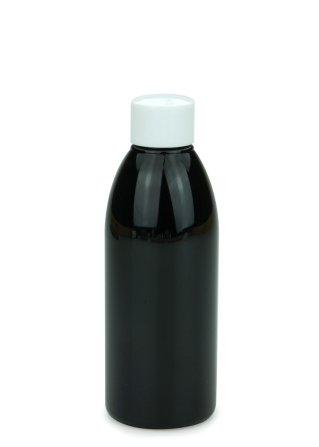 200 ml PET-Flasche schwarz, Ø 50,4 mm, Schraubverschluss weiß