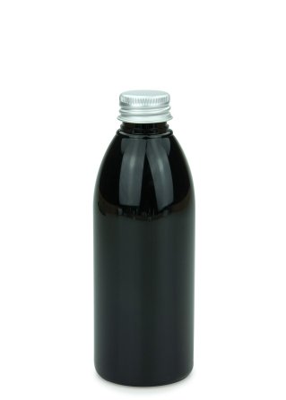 200 ml PET-Flasche schwarz, Ø 50,4 mm, Alu-Schraubkappe silber