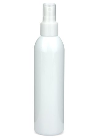 200 ml PET-Flasche weiß, Ø 45,8 mm, Sprühzerstäuber weiß, glatt