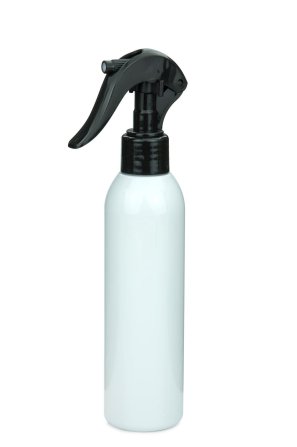 200 ml PET-Flasche weiß, Ø 45,8 mm, Mini-Trigger-Sprühzerstäuber schwarz