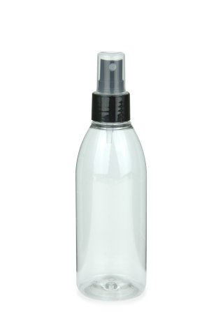 200 ml R-PET-Flasche transparent, Ø 50,4 mm, Sprühzerstäuber schwarz