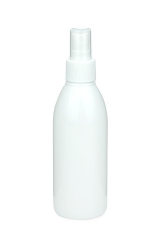 200 ml R-PET-Flasche weiß, Ø 50,4 mm, Sprühzerstäuber weiß, geriffelt