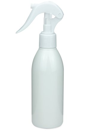 200 ml R-PET-Flasche weiß, Ø 50,4 mm, Mini-Trigger-Sprühzerstäuber weiß, glatt