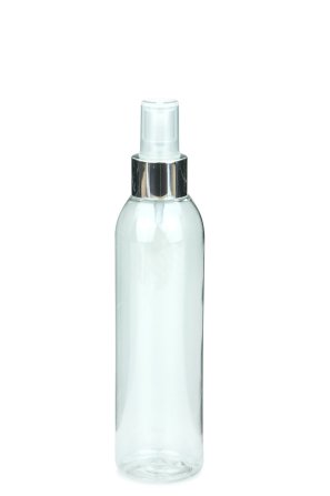 200 ml R-PET-Flasche transparent, Ø 45,8 mm, Sprühzerstäuber, Luxury-Ausführung natur