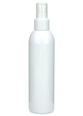200 ml R-PET-Flasche weiß, Ø 45,8 mm, Sprühzerstäuber weiß, glatt