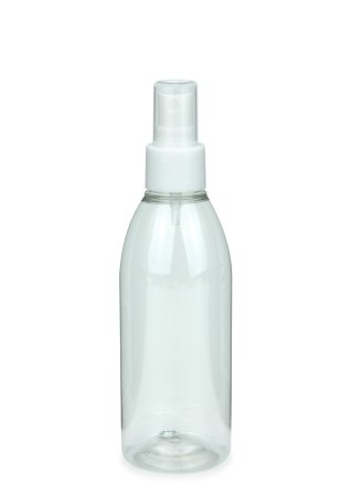 200 ml PET-Flasche transparent, Ø 50,4 mm, Sprühzerstäuber weiß