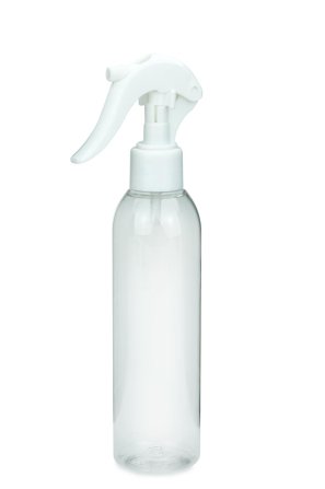 200 ml PET-Flasche transparent, Ø 45,8 mm, Mini-Trigger-Sprühzerstäuber weiß