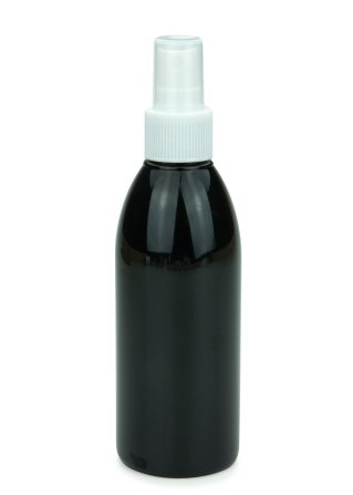 200 ml PET-Flasche schwarz, Ø 50,4 mm, Sprühzerstäuber weiß, geriffelt