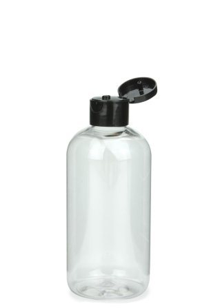 250 ml PET-Flasche transparent, Ø 58,0 mm, Klappverschluss schwarz