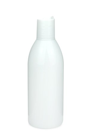 250 ml R-PET-Flasche weiß, Ø 54,5 mm, Disc-Top-Verschluss weiß