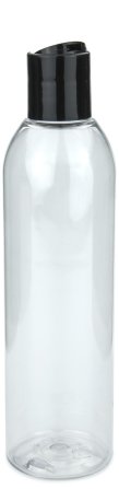 250 ml R-PET-Flasche transparent, Ø 49,0 mm, Disc-Top-Verschluss schwarz