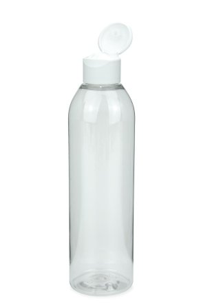 250 ml R-PET-Flasche transparent, Ø 49,0 mm, Klappverschluss, Softline matt weiß