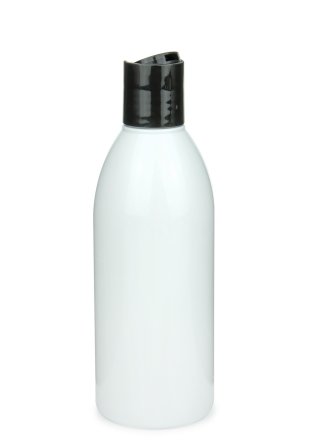 250 ml PET-Flasche weiß, Ø 54,5 mm, Disc-Top-Verschluss schwarz