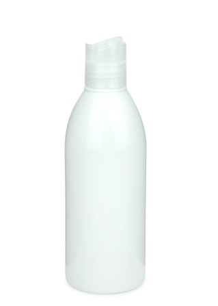 250 ml PET-Flasche weiß, Ø 54,5 mm, Disc-Top-Verschluss transparent
