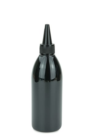 250 ml PET-Dosierflasche schwarz, Ø 54,5 mm, Schraubkappe schwarz