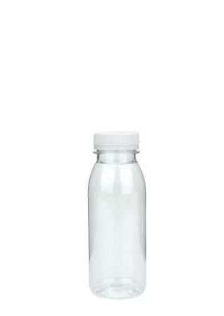 250 ml R-PET-Smoothie-Flasche transparent, Ø 54,0 mm, Verschluss weiß