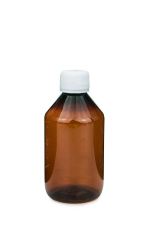 250 ml PET-Laborflasche Basic braun, Ø 63,0 mm, Verschluss weiß